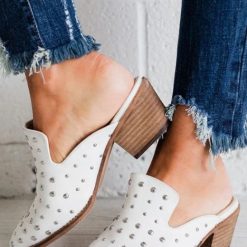 Southern Alternative Zeppelin Studded Mules (White) Shoes