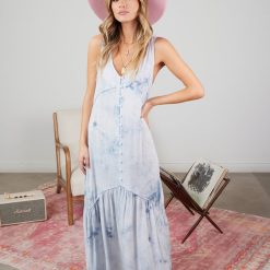 Southern Alternative Sun Burst Tie Dye Maxi Dress (Ocean) Dresses
