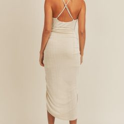 Southern Alternative Reese Ruched Midi Dress (Cream) Clothing