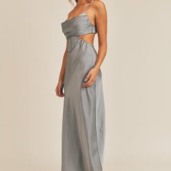 Southern Alternative Complete Bliss Satin Midi Dress (Dusty Blue) Clothing