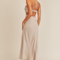 Southern Alternative Dresses Complete Bliss Satin Midi Dress (Taupe)