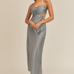 Southern Alternative Complete Bliss Satin Midi Dress (Dusty Blue) Clothing