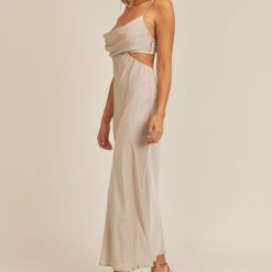 Southern Alternative Dresses Complete Bliss Satin Midi Dress (Taupe)