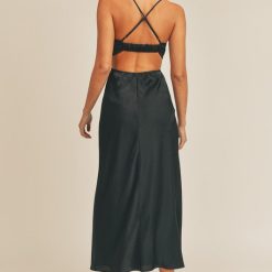 Southern Alternative Clothing Complete Bliss Satin Midi Dress (Black)