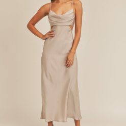 Southern Alternative Dresses Complete Bliss Satin Midi Dress (Taupe)