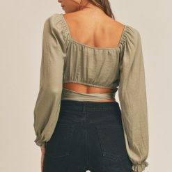 Southern Alternative Lennon Twist Crop Top (Olive) Clothing