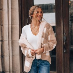 Southern Alternative Jackets Plaid To Meet You Reversible Sherpa Jacket (Taupe)