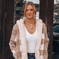 Southern Alternative Jackets Plaid To Meet You Reversible Sherpa Jacket (Taupe)