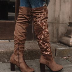 Southern Alternative Brenna Over-The-Knee Floral Boots (Taupe) Clothing