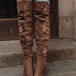 Southern Alternative Brenna Over-The-Knee Floral Boots (Taupe) Clothing