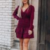 Southern Alternative Dresses Zoe Smocked Mini Dress (Burgundy)