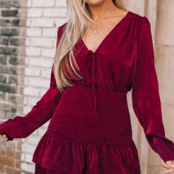 Southern Alternative Dresses Zoe Smocked Mini Dress (Burgundy)
