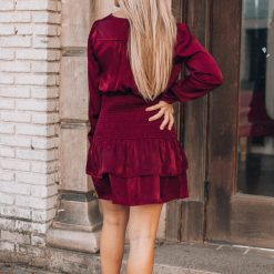 Southern Alternative Dresses Zoe Smocked Mini Dress (Burgundy)