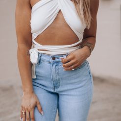 Southern Alternative Happy Hour Wrap Crop Top (Off White) Clothing