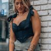 Southern Alternative Blouses + Tops Lily Satin Tie Corset Top (Black)