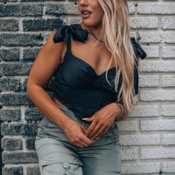 Southern Alternative Blouses + Tops Lily Satin Tie Corset Top (Black)