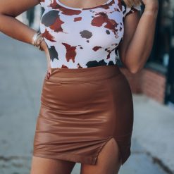 Southern Alternative Clothing Free Spirit Faux Leather Skirt (Camel)