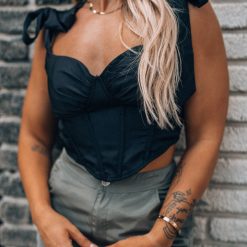 Southern Alternative Blouses + Tops Lily Satin Tie Corset Top (Black)