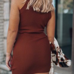 Southern Alternative Clothing Milan Ribbed Bodycon Dress (Cognac)