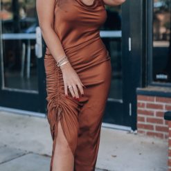 Southern Alternative Date Night Satin Midi Dress (Camel) Clothing 2 Southern Alternative Date Night Satin Midi Dress (Camel) Clothing