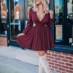 Southern Alternative Clothing Ansley Long Sleeve Mini Dress (Wine)