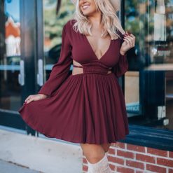 Southern Alternative Clothing Ansley Long Sleeve Mini Dress (Wine)