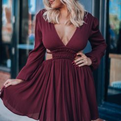 Southern Alternative Clothing Ansley Long Sleeve Mini Dress (Wine)