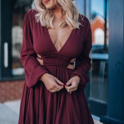 Southern Alternative Clothing Ansley Long Sleeve Mini Dress (Wine)