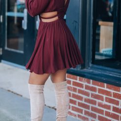 Southern Alternative Clothing Ansley Long Sleeve Mini Dress (Wine)