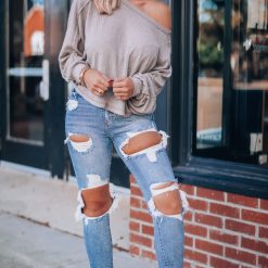 Southern Alternative Cool Nights Waffle Knit Top (Mocha) Clothing