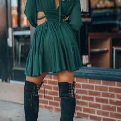 Southern Alternative Ansley Long Sleeve Mini Dress (Hunter Green) Clothing