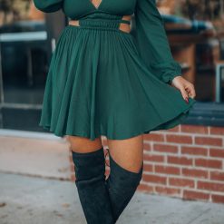 Southern Alternative Ansley Long Sleeve Mini Dress (Hunter Green) Clothing