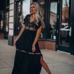 Southern Alternative Skylar Embroidered Maxi Dress (Black)
