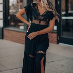 Southern Alternative Skylar Embroidered Maxi Dress (Black)