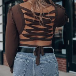 Southern Alternative Blouses + Tops Wonder Of You Wrap Crop Top (Brown)