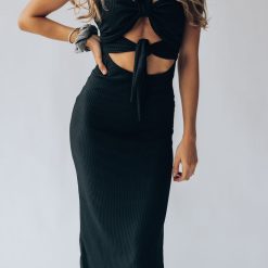 Southern Alternative Aloha Ribbed Midi Dress (Black)