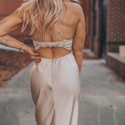 Southern Alternative Dresses Complete Bliss Satin Midi Dress (Taupe)