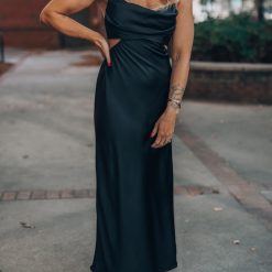 Southern Alternative Clothing Complete Bliss Satin Midi Dress (Black)