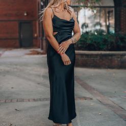 Southern Alternative Clothing Complete Bliss Satin Midi Dress (Black)