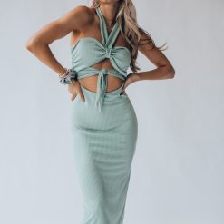 Southern Alternative Aloha Ribbed Midi Dress (Sage) Dresses