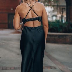 Southern Alternative Clothing Complete Bliss Satin Midi Dress (Black)