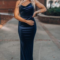 Southern Alternative Own The Night Velvet Maxi Dress (Navy) Clothing