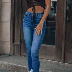 Southern Alternative Real Deal Lace Up Crop Top (Chocolate)