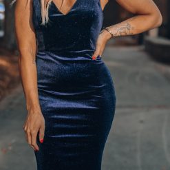 Southern Alternative Own The Night Velvet Maxi Dress (Navy) Clothing