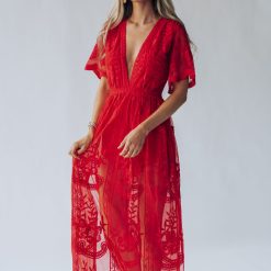 Southern Alternative Firefly Lace Romper Dress (Red) Clothing