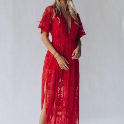 Southern Alternative Firefly Lace Romper Dress (Red) Clothing