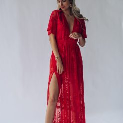 Southern Alternative Firefly Lace Romper Dress (Red) Clothing