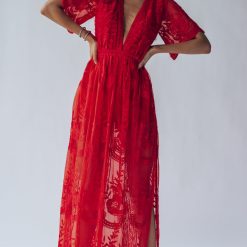 Southern Alternative Firefly Lace Romper Dress (Red) Clothing