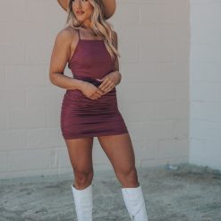 Southern Alternative Key West Ruched Mini Dress (Berry) Clothing 4 Southern Alternative Key West Ruched Mini Dress (Berry) Clothing