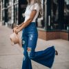 Southern Alternative Clothing Wild Love Distressed Bell Bottoms (Dark Wash)